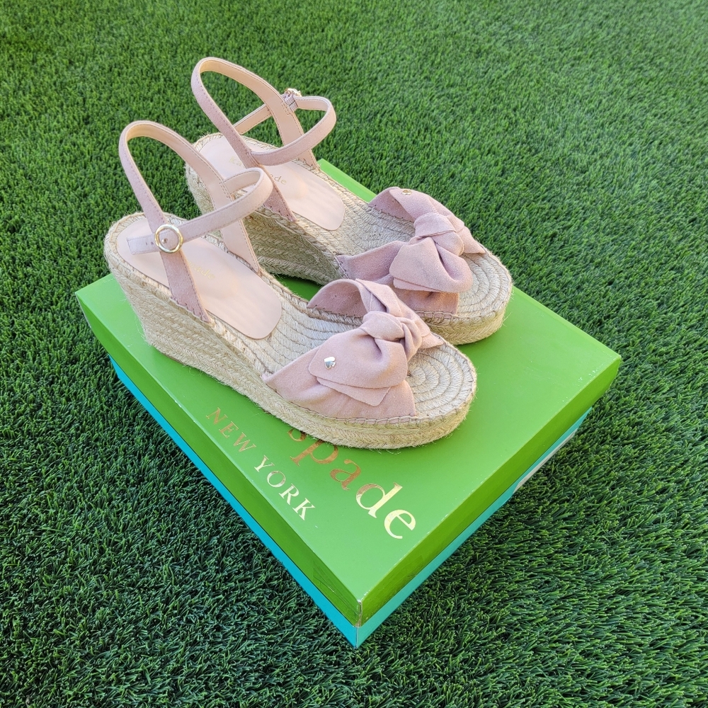 Kate Spade Dusty Blush Pink Platform Wedge Sandals with Bow | Size 8
